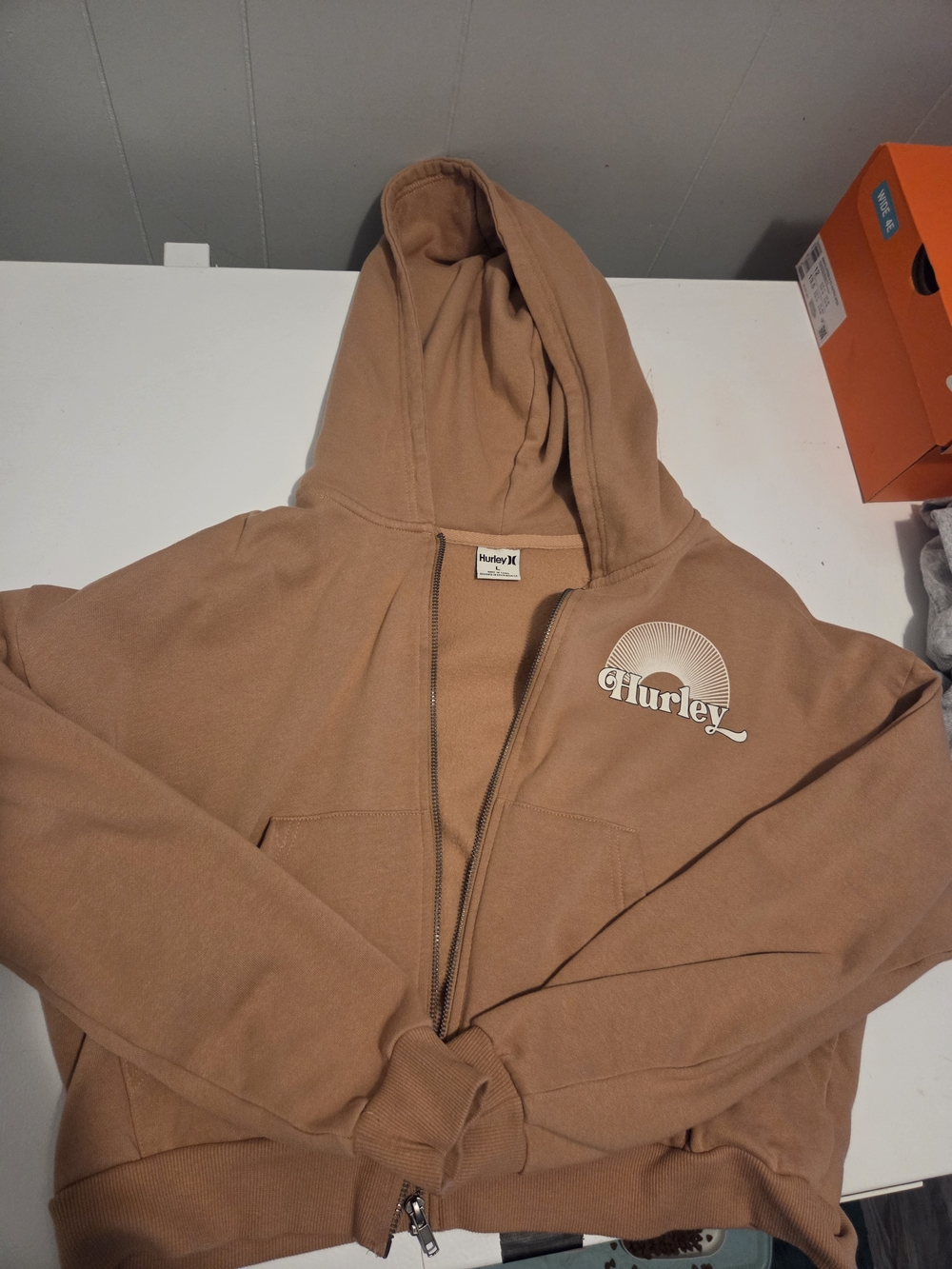 Hurley Women's Cropped Tan Zip-Up Hoodie